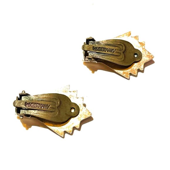 Vintage Clip-on Art Deco Silver-Tone Earrings Rhinestone Detail Signed W.Germany - Picture 7 of 8